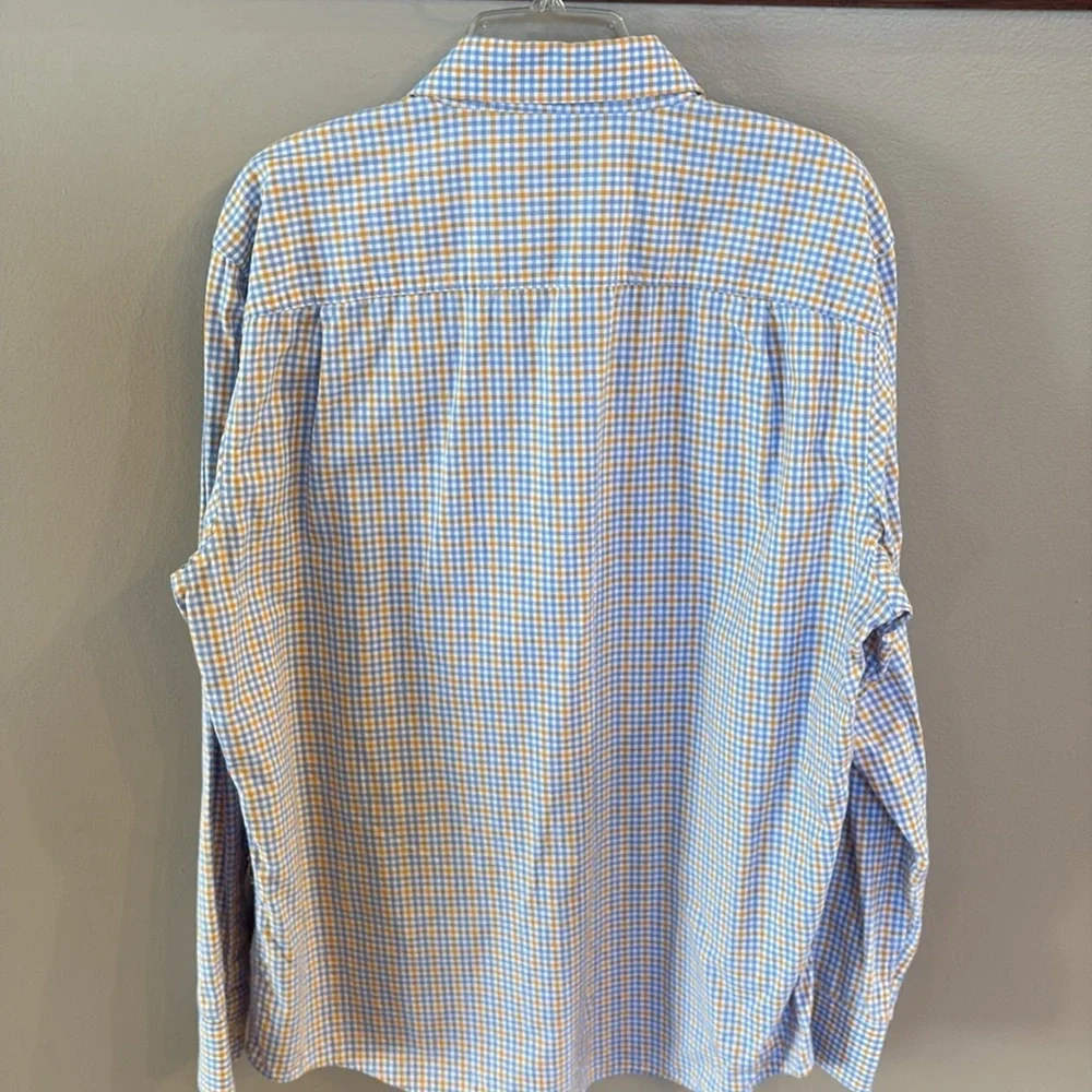 James tattersall London Men's cotton Blue Yellow gingham plaid casual shirt XL